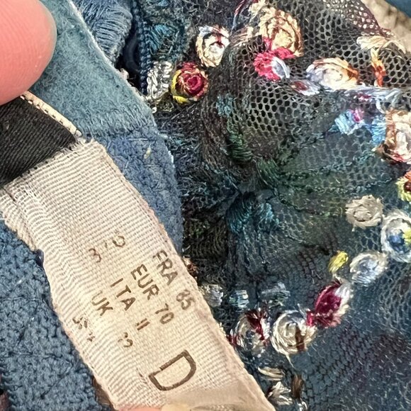 Chantelle Embroidered Lace Underwire Bra 32D Cup Adjustable Straps Blue & Multic - Picture 5 of 5